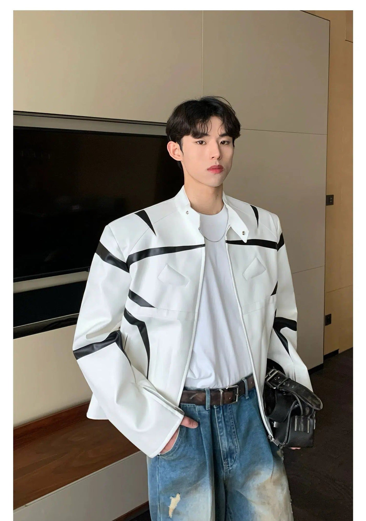 Cui Contrast Blades PU Leather Jacket-korean-fashion-Jacket-Cui's Closet-OH Garments