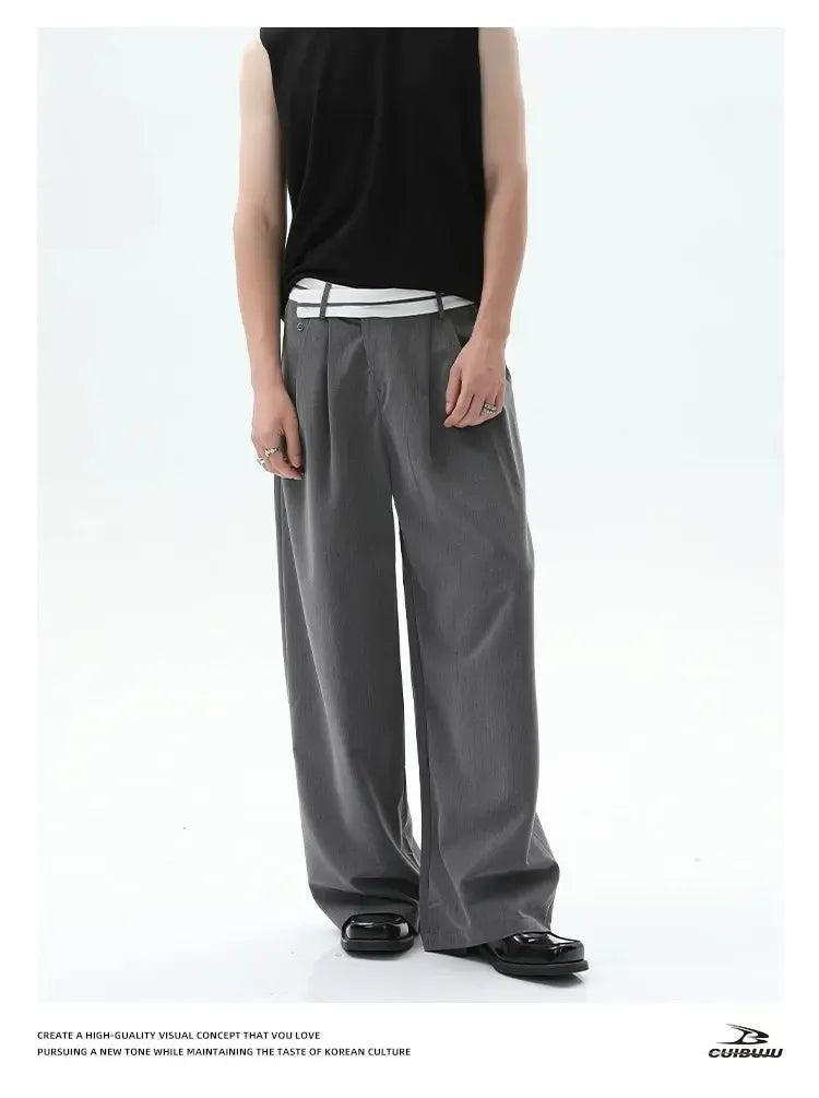 Cui Contrast Color Irregular Belt Trousers-korean-fashion-Trousers-Cui's Closet-OH Garments