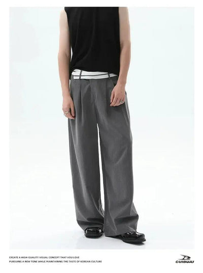 Cui Contrast Color Irregular Belt Trousers-korean-fashion-Trousers-Cui's Closet-OH Garments