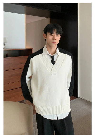 Cui Contrast Metallic Bar V-Neck Sweater-korean-fashion-Sweater-Cui's Closet-OH Garments