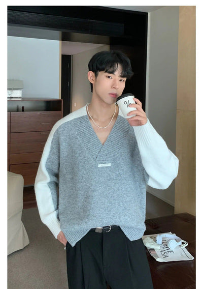 Cui Contrast Metallic Bar V-Neck Sweater-korean-fashion-Sweater-Cui's Closet-OH Garments