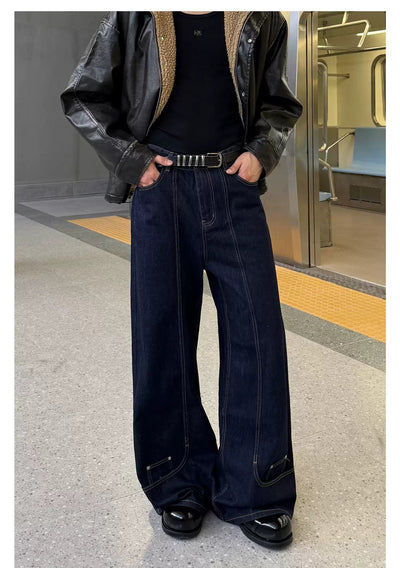 Cui Contrast Outlined Wide Jeans-korean-fashion-Jeans-Cui's Closet-OH Garments