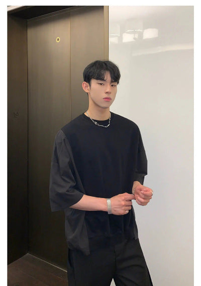 Cui Contrast & Spliced T-Shirt-korean-fashion-T-Shirt-Cui's Closet-OH Garments
