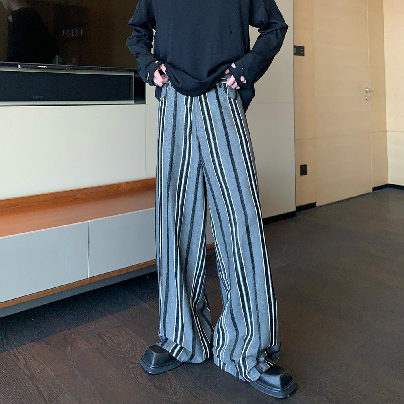 Cui Contrast Stripes Wide Leg Pants-korean-fashion-Pants-Cui's Closet-OH Garments