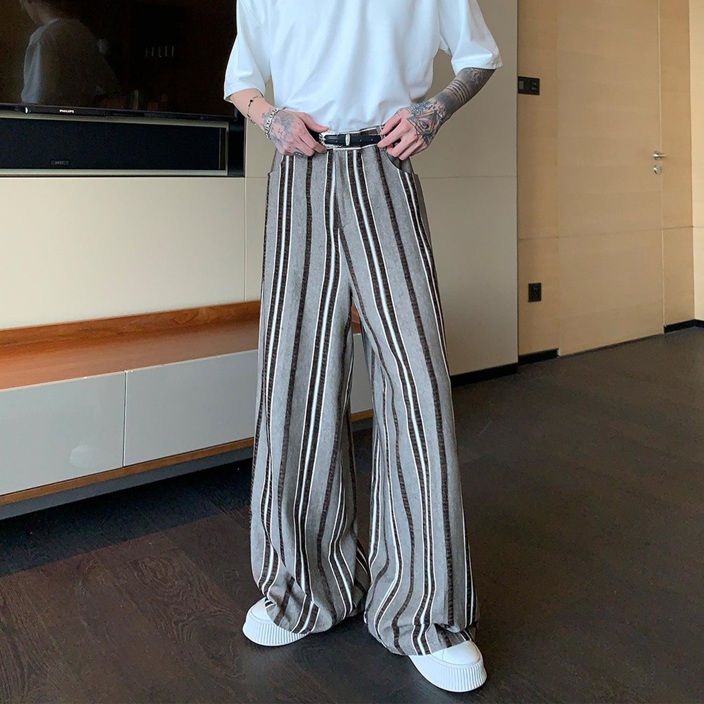 Cui Contrast Stripes Wide Leg Pants-korean-fashion-Pants-Cui's Closet-OH Garments