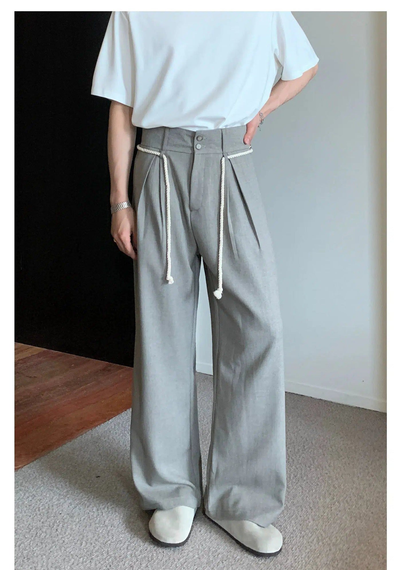 Cui Contrast Waist String Trousers-korean-fashion-Trousers-Cui's Closet-OH Garments