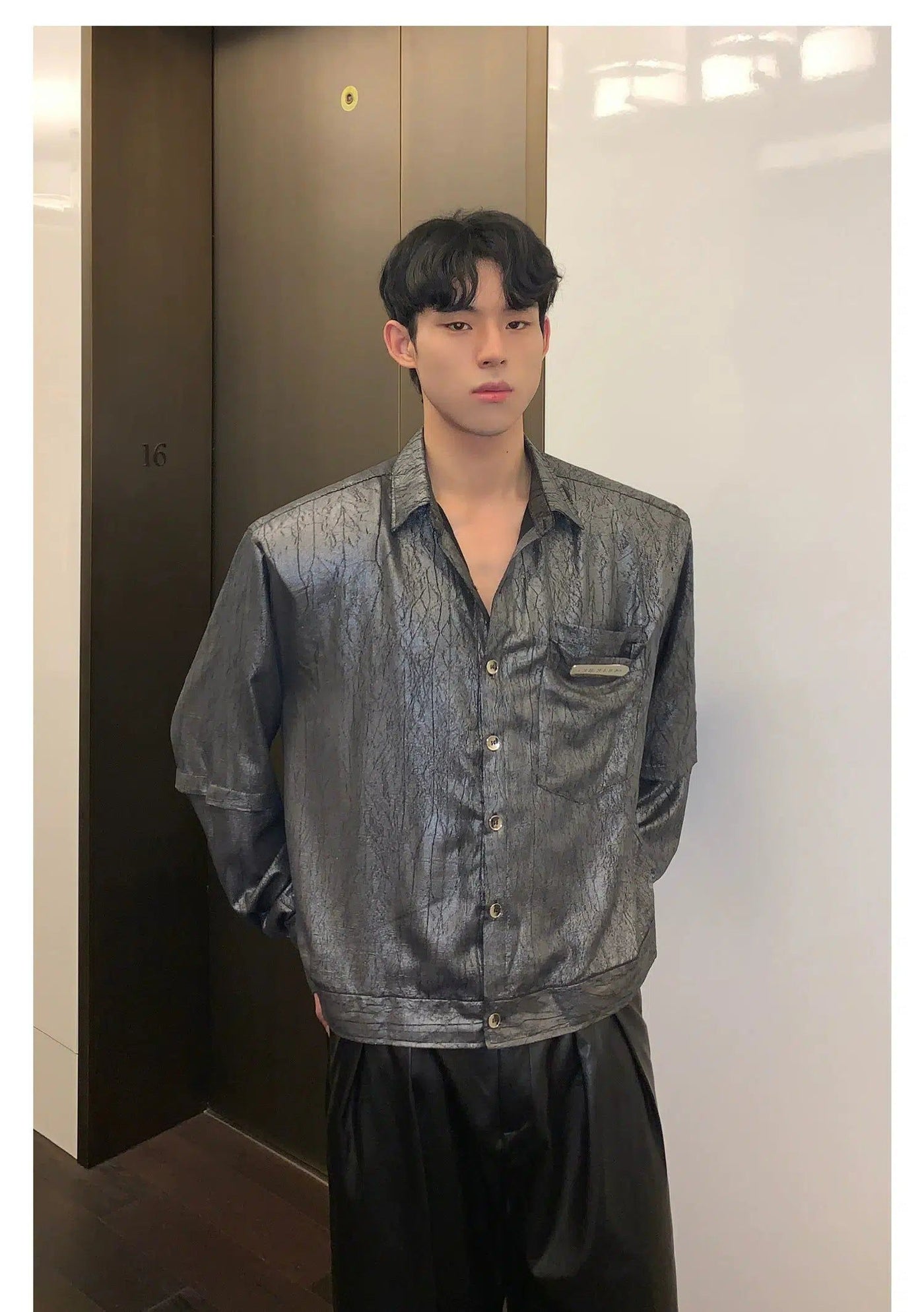 Cui Cracked Pattern Satin Shirt-korean-fashion-Shirt-Cui's Closet-OH Garments