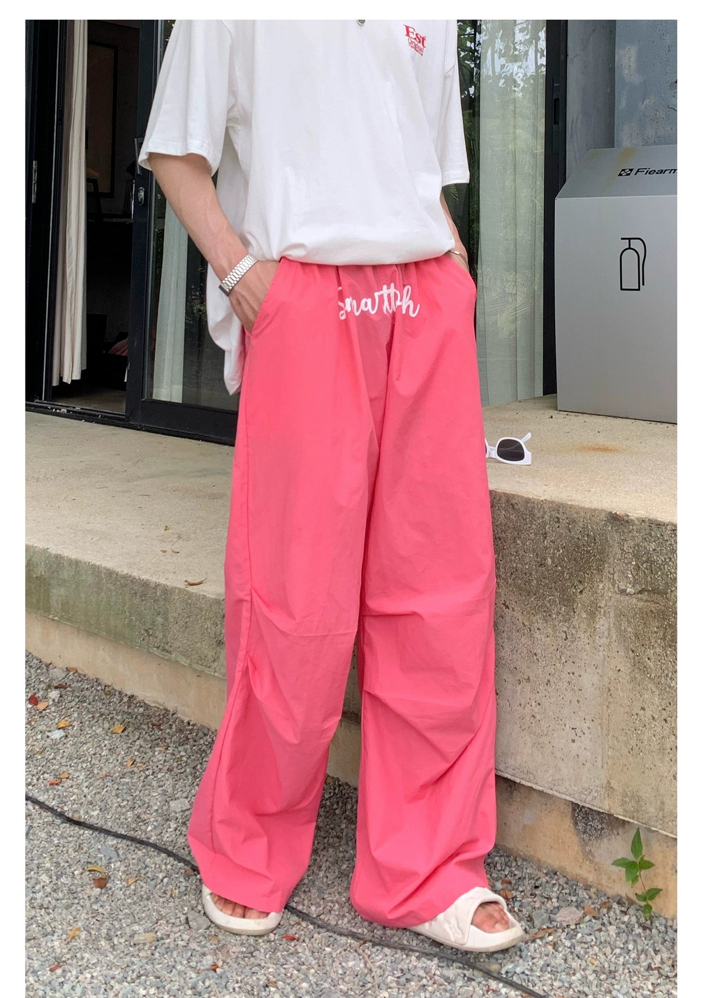 Cui Cursive Text Track Pants-korean-fashion-Pants-Cui's Closet-OH Garments