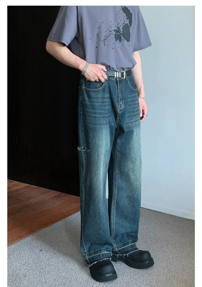 Cui Cut Hole Raw Edge Jeans-korean-fashion-Jeans-Cui's Closet-OH Garments