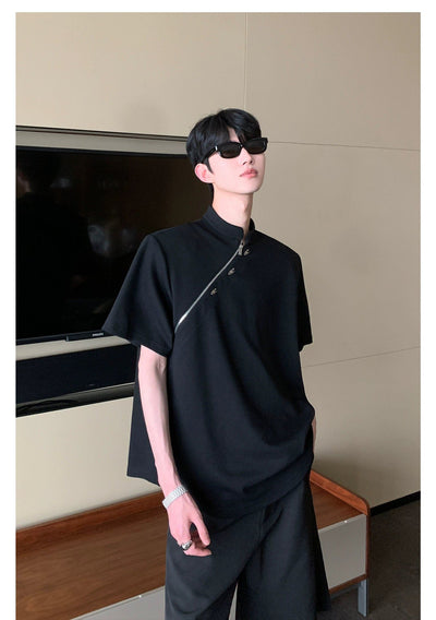 Cui Diagonal Zip Detail T-Shirt-korean-fashion-T-Shirt-Cui's Closet-OH Garments