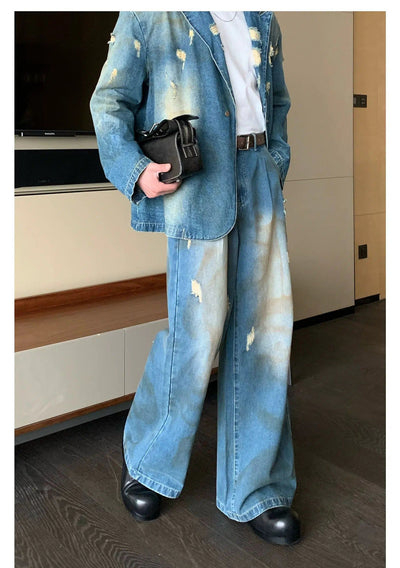 Cui Distressed Denim Blazer & Washed Jeans Set-korean-fashion-Clothing Set-Cui's Closet-OH Garments