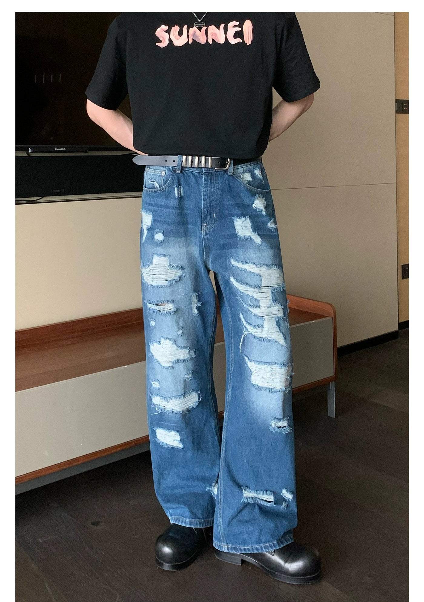 Cui Distressed Straight Bootcut Jeans-korean-fashion-Jeans-Cui's Closet-OH Garments