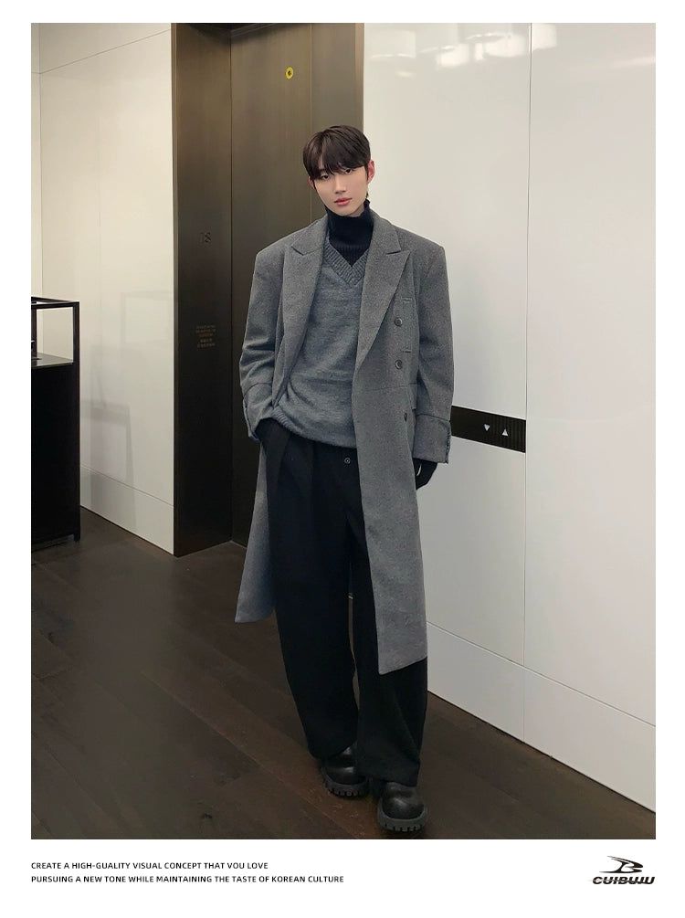 Cui Double-Breasted Lapel Long Coat-korean-fashion-Long Coat-Cui's Closet-OH Garments