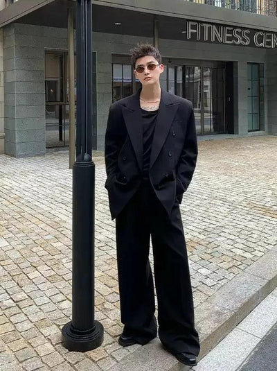 Cui Double-Breasted Peak Lapel Blazer & Wide Trousers Set-korean-fashion-Clothing Set-Cui's Closet-OH Garments