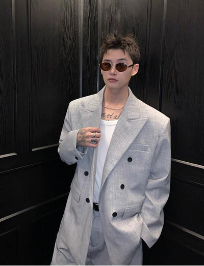 Cui Double-Breasted Peak Lapel Blazer & Wide Trousers Set-korean-fashion-Clothing Set-Cui's Closet-OH Garments