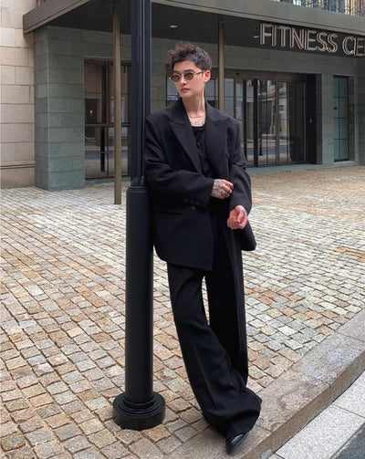 Cui Double-Breasted Peak Lapel Blazer & Wide Trousers Set-korean-fashion-Clothing Set-Cui's Closet-OH Garments