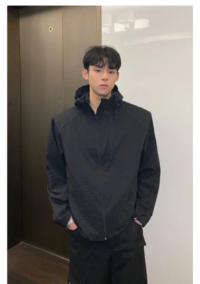 Cui Double Zip Hooded Windbreaker Jacket-korean-fashion-Jacket-Cui's Closet-OH Garments