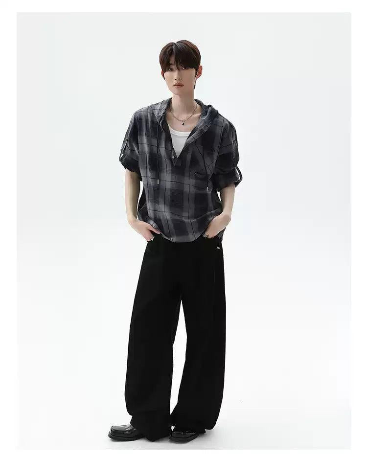 Cui Drawcord Plaid Contrast Hoodie-korean-fashion-Hoodie-Cui's Closet-OH Garments