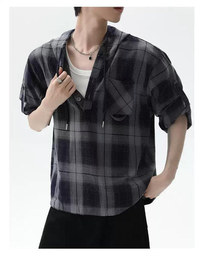 Cui Drawcord Plaid Contrast Hoodie-korean-fashion-Hoodie-Cui's Closet-OH Garments