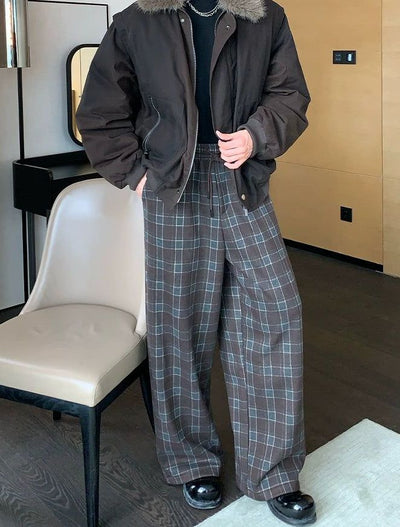 Cui Drawstring Plaid Pattern Wide Pants-korean-fashion-Pants-Cui's Closet-OH Garments