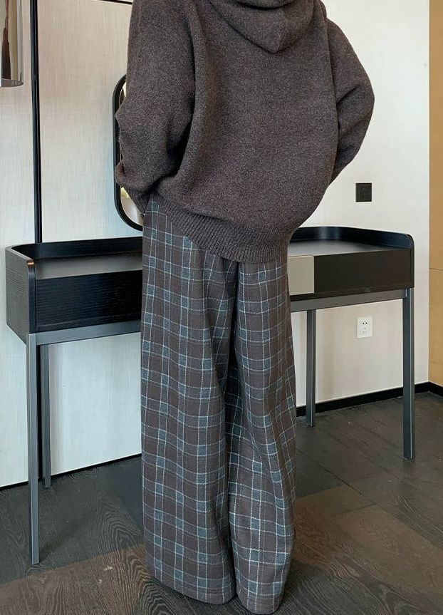 Cui Drawstring Plaid Pattern Wide Pants-korean-fashion-Pants-Cui's Closet-OH Garments