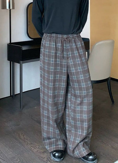 Cui Drawstring Plaid Wide Pants-korean-fashion-Pants-Cui's Closet-OH Garments