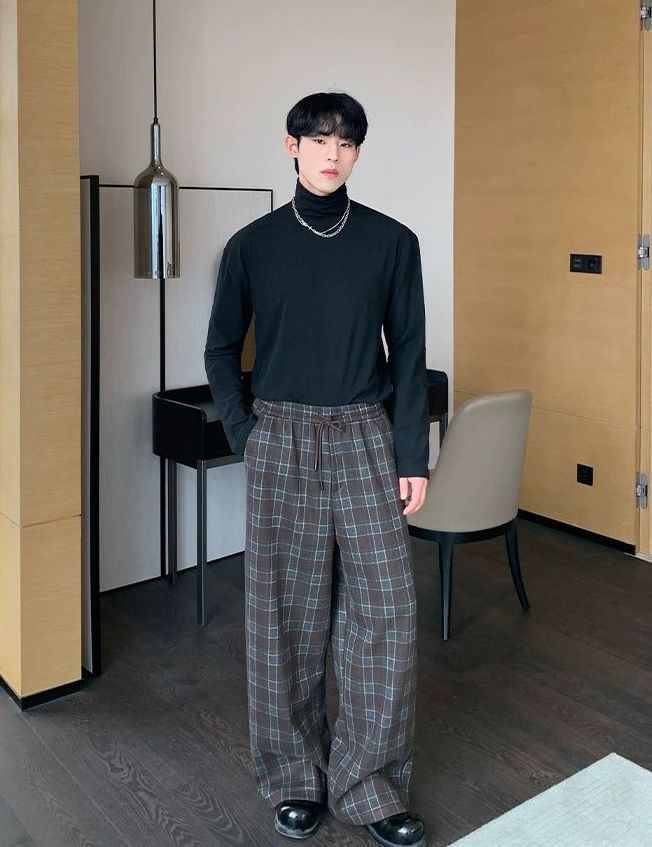 Cui Drawstring Plaid Wide Pants-korean-fashion-Pants-Cui's Closet-OH Garments