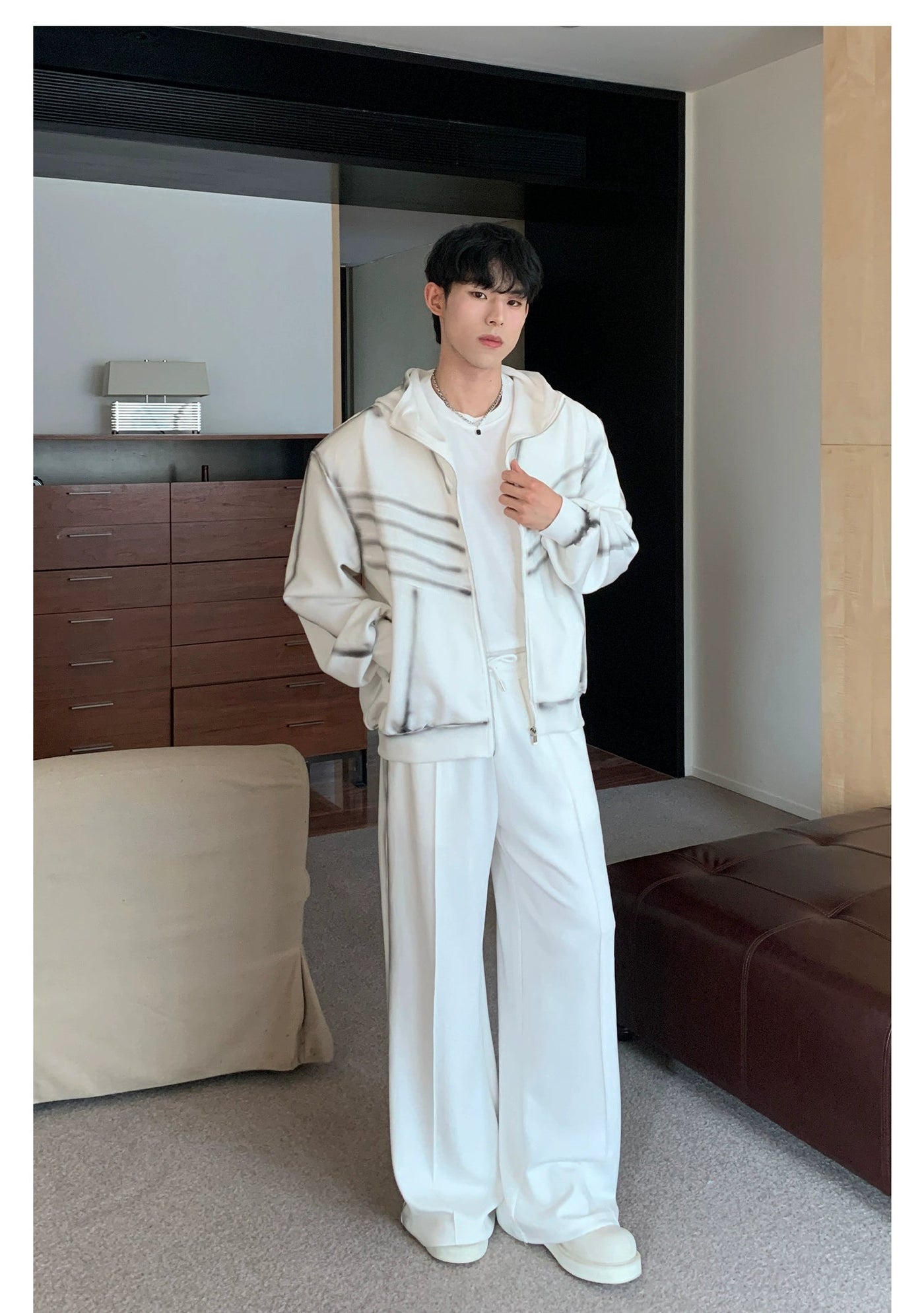 Cui Dyed Contrast Line Zip-Up Hoodie & Sweatpants Set-korean-fashion-Clothing Set-Cui's Closet-OH Garments