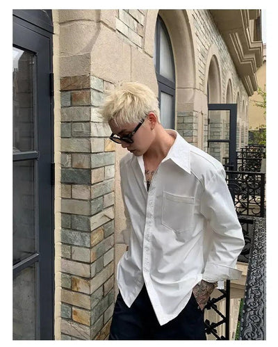 Cui Embroidered Front Pocket Shirt-korean-fashion-Shirt-Cui's Closet-OH Garments