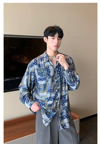 Cui Ethnic Floral Pattern Shirt-korean-fashion-Shirt-Cui's Closet-OH Garments