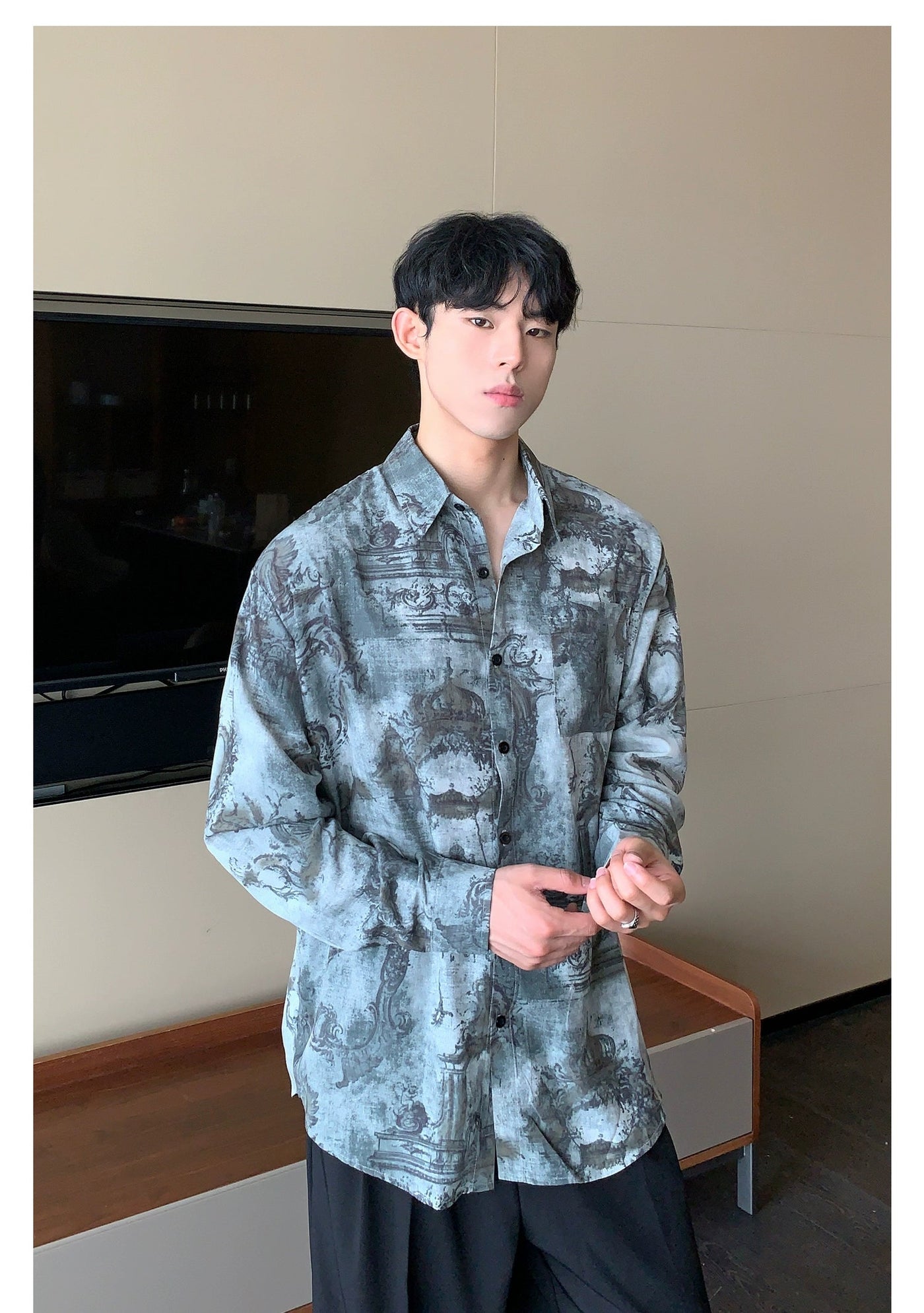 Cui Ethnic Style Architectural Print Shirt-korean-fashion-Shirt-Cui's Closet-OH Garments