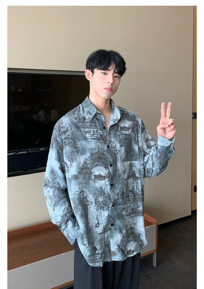 Cui Ethnic Style Architectural Print Shirt-korean-fashion-Shirt-Cui's Closet-OH Garments