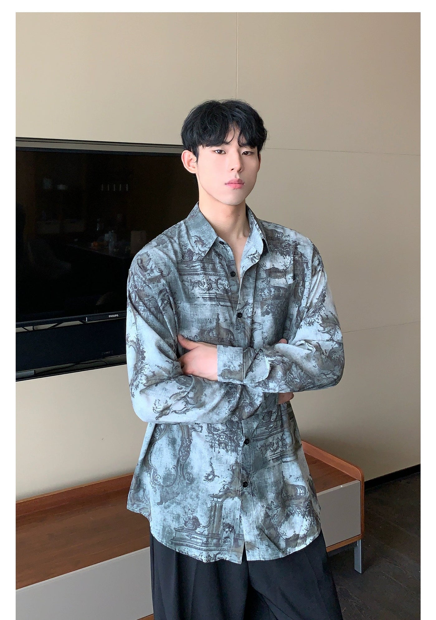 Cui Ethnic Style Architectural Print Shirt-korean-fashion-Shirt-Cui's Closet-OH Garments