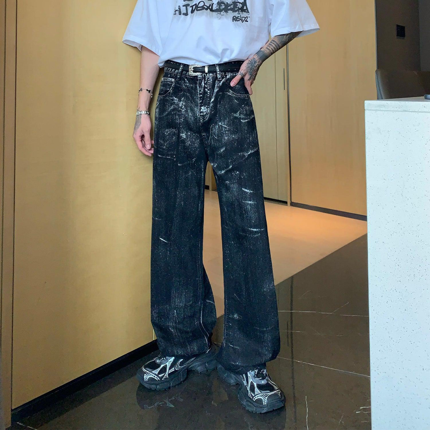 Cui Fade Details Wide Leg Bootcut Jeans-korean-fashion-Jeans-Cui's Closet-OH Garments