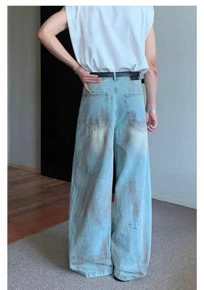 Cui Faded Paint Smudges Wide Jeans-korean-fashion-Jeans-Cui's Closet-OH Garments