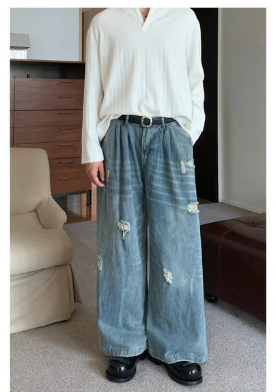 Cui Faded Ripped Pattern Jeans-korean-fashion-Jeans-Cui's Closet-OH Garments