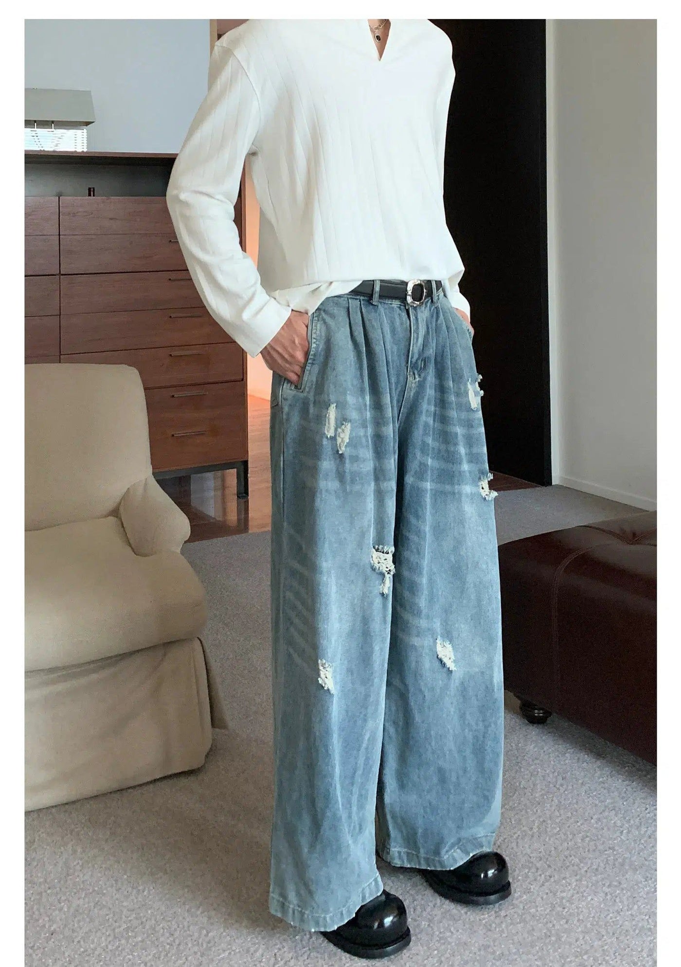 Cui Faded Ripped Pattern Jeans-korean-fashion-Jeans-Cui's Closet-OH Garments