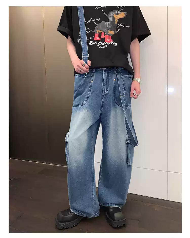 Cui Faded Suspender Cargo Jeans-korean-fashion-Jeans-Cui's Closet-OH Garments