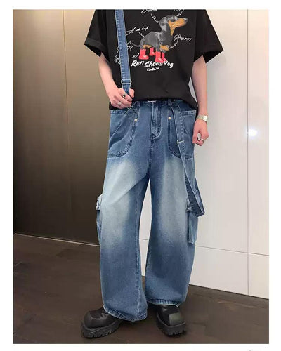 Cui Faded Suspender Cargo Jeans-korean-fashion-Jeans-Cui's Closet-OH Garments