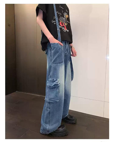 Cui Faded Suspender Cargo Jeans-korean-fashion-Jeans-Cui's Closet-OH Garments