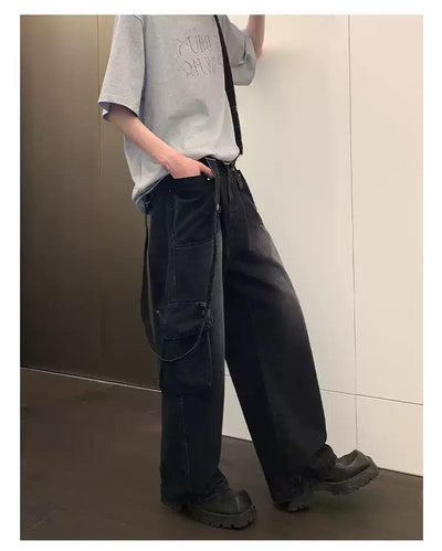 Cui Faded Suspender Cargo Jeans-korean-fashion-Jeans-Cui's Closet-OH Garments