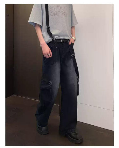 Cui Faded Suspender Cargo Jeans-korean-fashion-Jeans-Cui's Closet-OH Garments