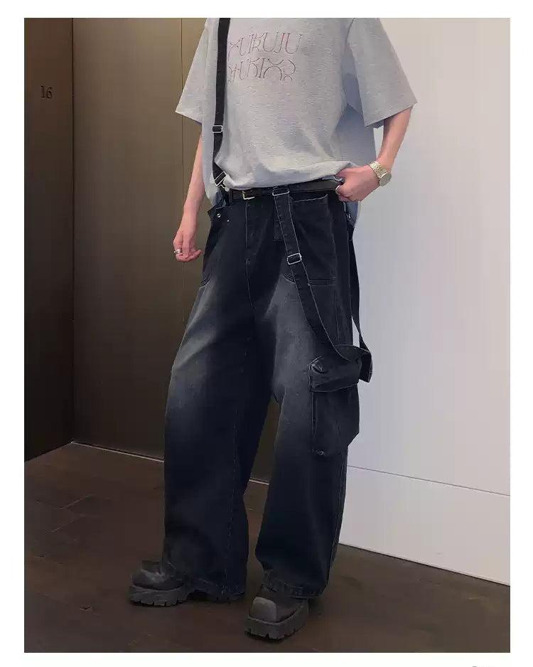 Cui Faded Suspender Cargo Jeans-korean-fashion-Jeans-Cui's Closet-OH Garments