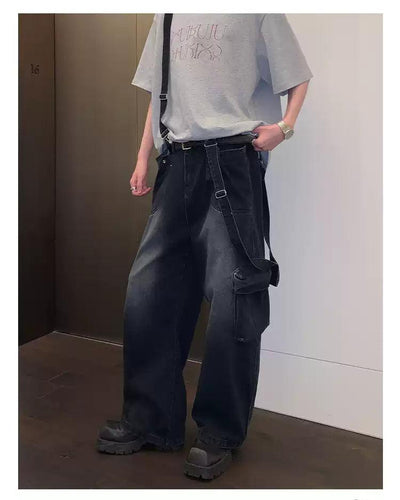 Cui Faded Suspender Cargo Jeans-korean-fashion-Jeans-Cui's Closet-OH Garments