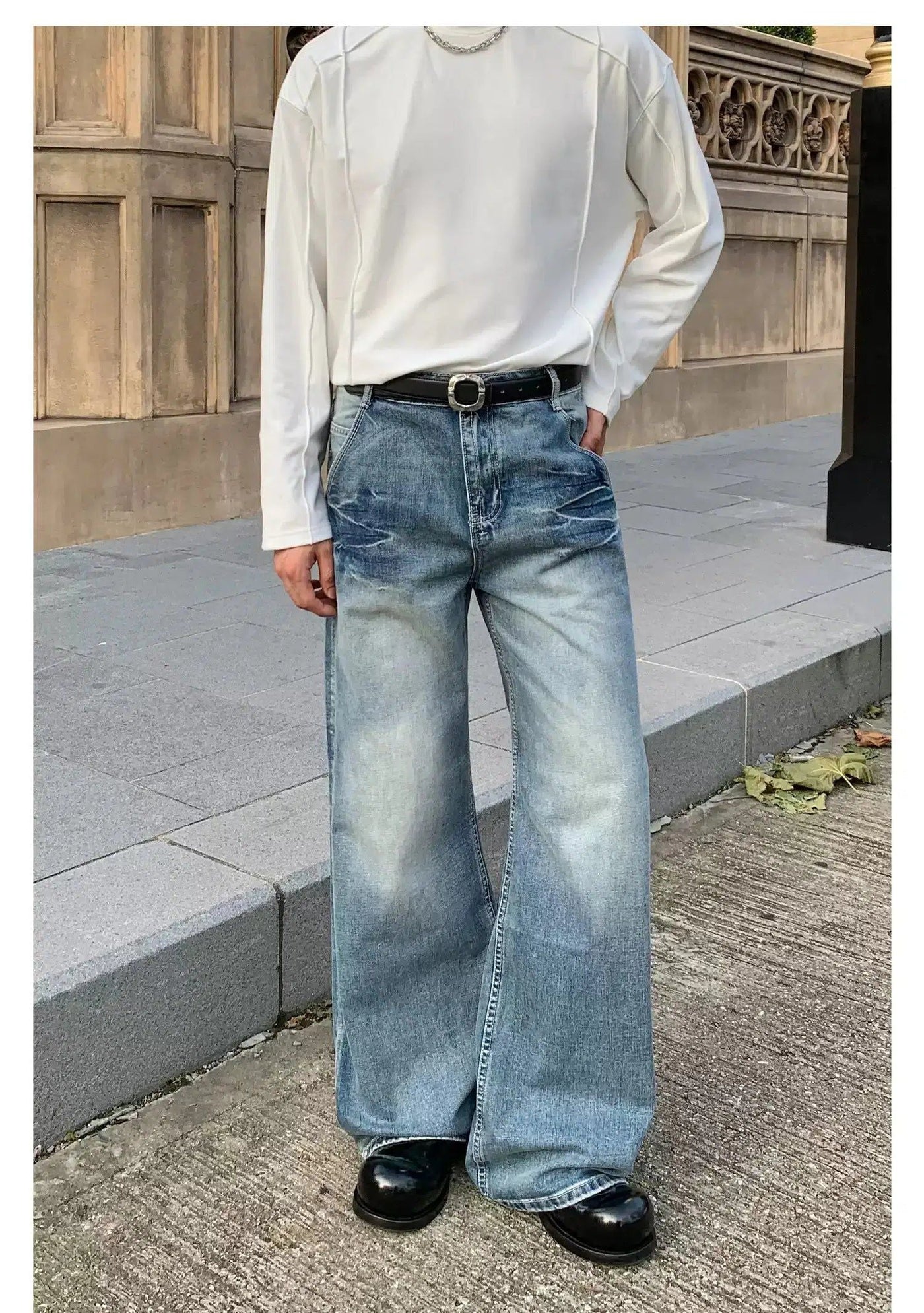 Cui Faded Thigh Wide Leg Cut Jeans-korean-fashion-Jeans-Cui's Closet-OH Garments