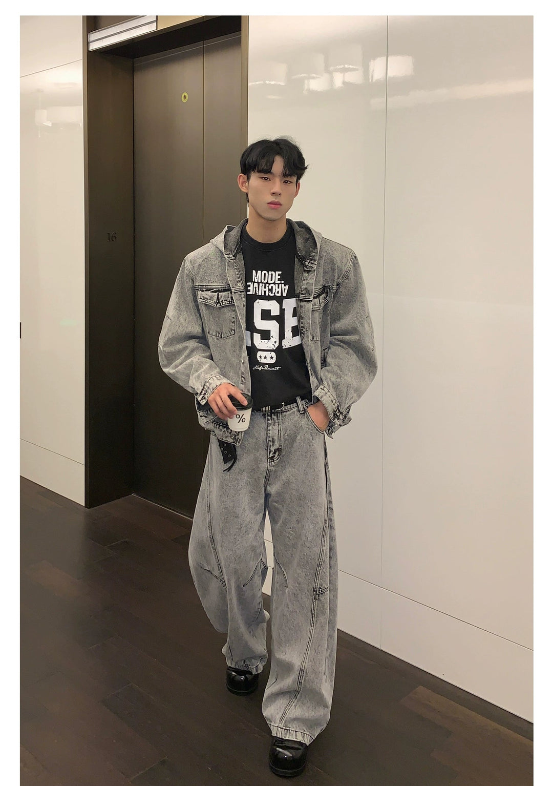 Cui Faded Zip Hooded Denim Jacket & Jeans Set