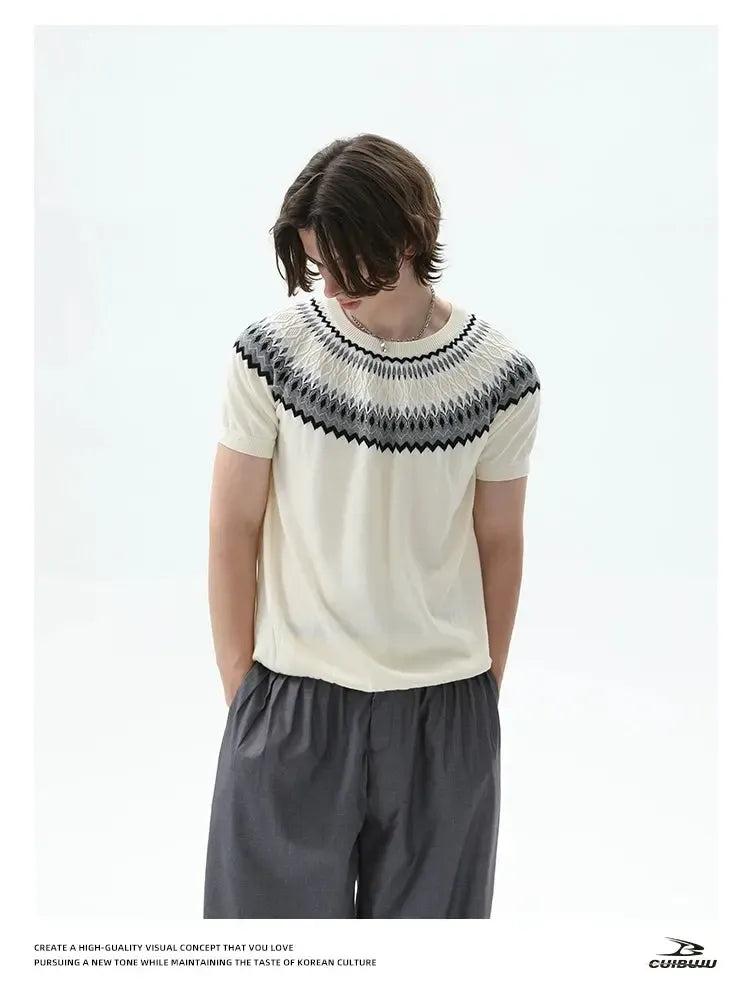 Cui Fair Isle Ribbed Knit T-Shirt-korean-fashion-T-Shirt-Cui's Closet-OH Garments