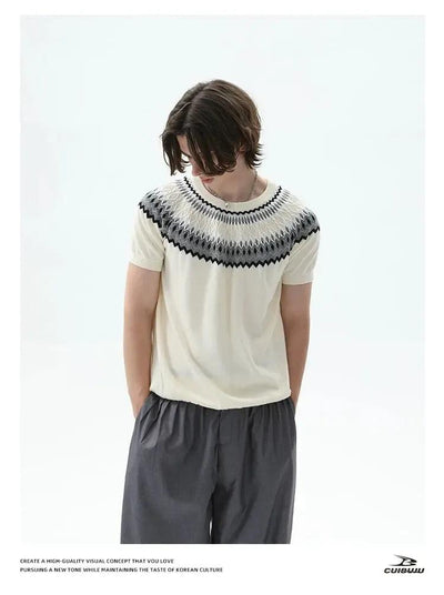 Cui Fair Isle Ribbed Knit T-Shirt-korean-fashion-T-Shirt-Cui's Closet-OH Garments