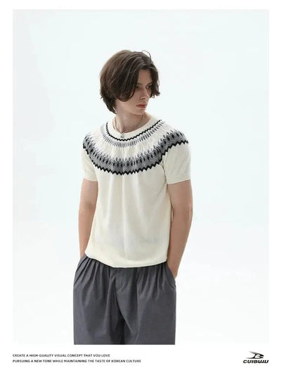 Cui Fair Isle Ribbed Knit T-Shirt-korean-fashion-T-Shirt-Cui's Closet-OH Garments