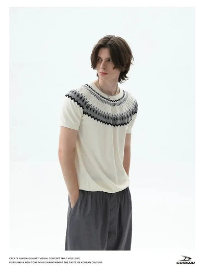 Cui Fair Isle Ribbed Knit T-Shirt-korean-fashion-T-Shirt-Cui's Closet-OH Garments